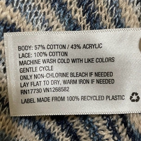 Knox and Rose Knit Topper Wrap Bohemian Coverup Denim and Cream with Lace Design - Picture 6 of 6